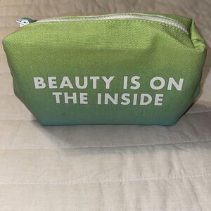 Earth Origins Blue Green White Canvas Beauty Is On The Inside” Cosmetic Zip Bag